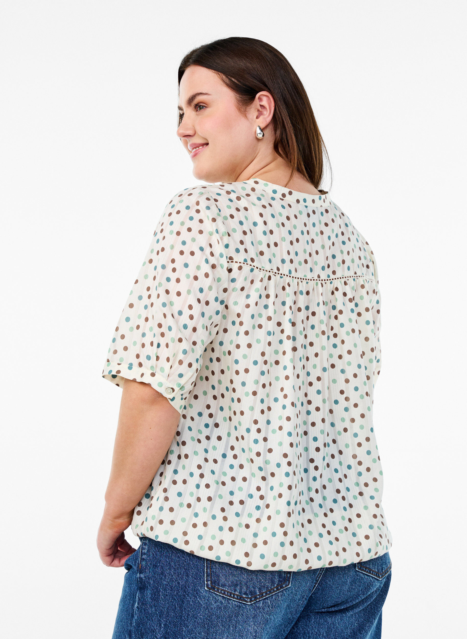 ZizzifashionBlouse with print and 1/2 sleeves, White, Model image number 2