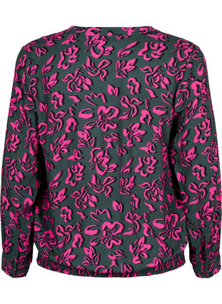 Long sleeved viscose blouse with smock, Deep Forest AOP, Packshot image number 1