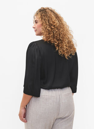 Satin blouse with half-length sleeves, Black, Model image number 1