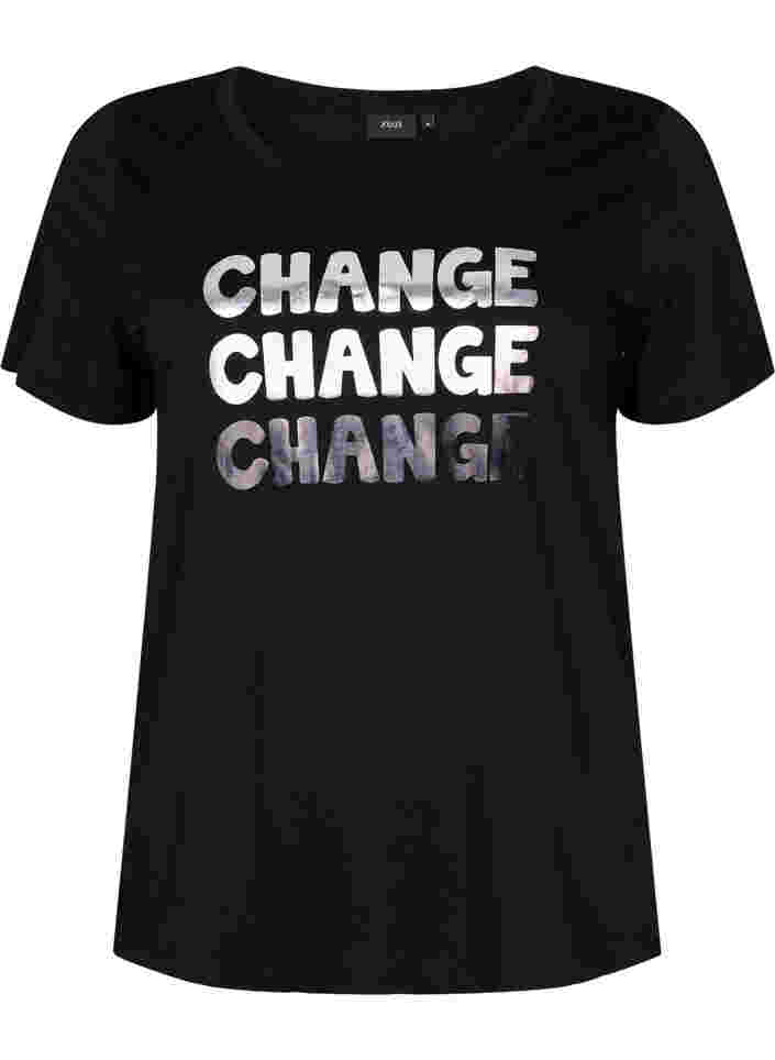 Short-sleeved cotton t-shirt, Black Change, Packshot image number 0