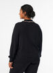 Knitted blouse with a ruffled polo collar, Black, Model image number 2