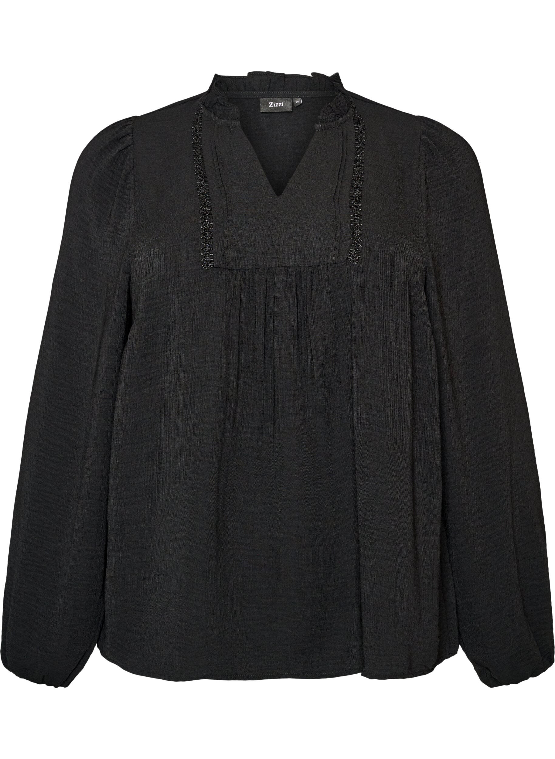 Blouse with V-neck and crochet band