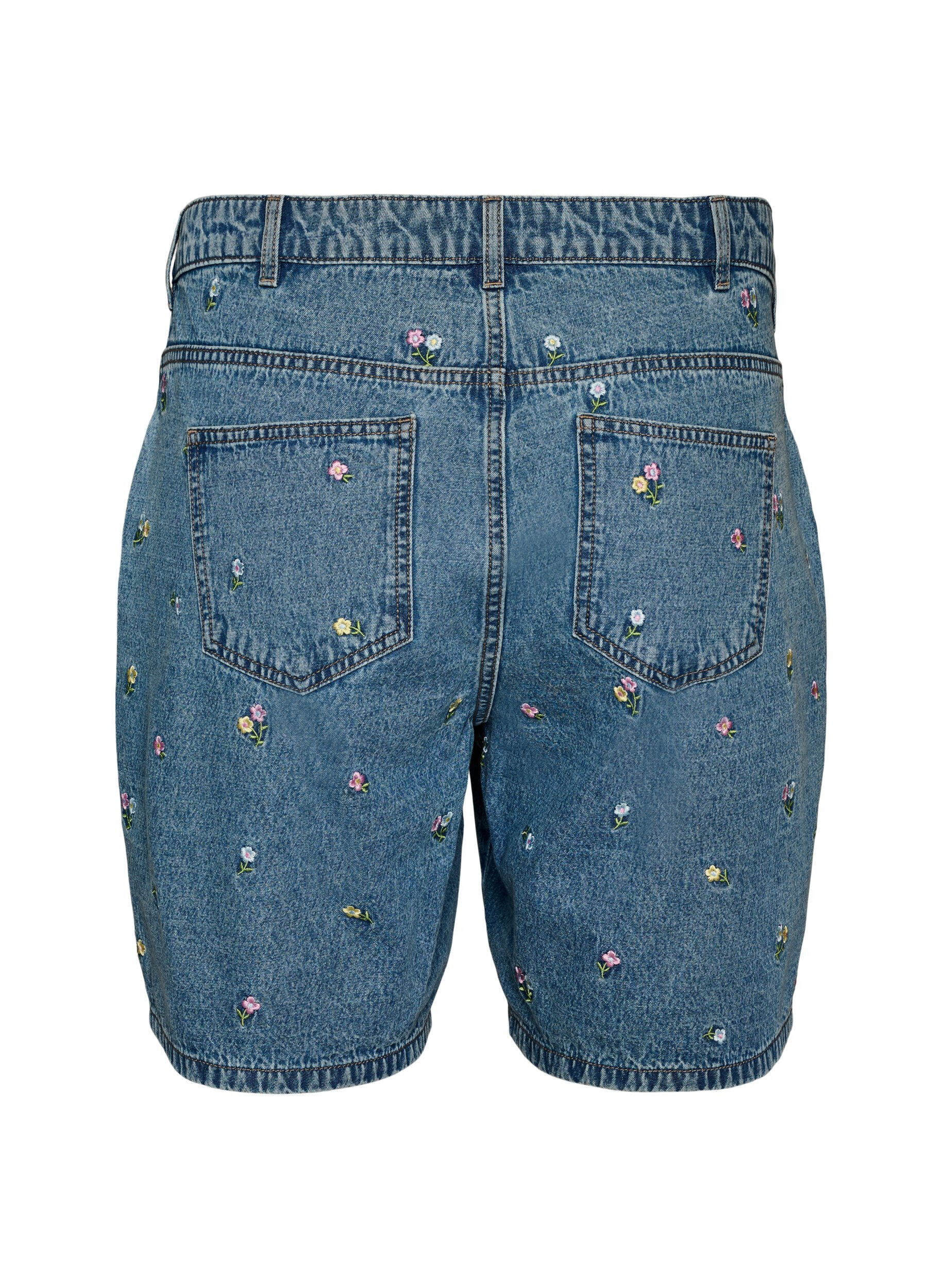 Zizzifashion Denim shorts with embroidered flowers, Light Blue, Packshot image number 1