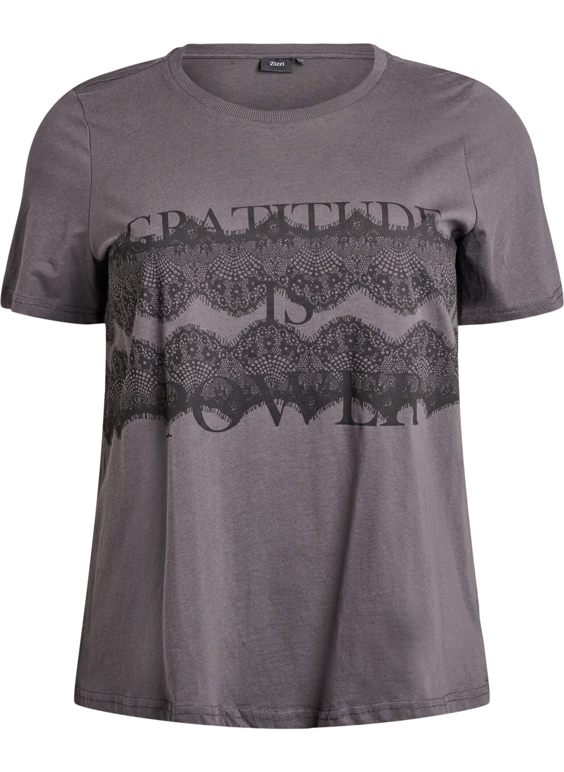 Zizzifashion Cotton t-shirt with front print, Dark Grey, Packshot image number 0