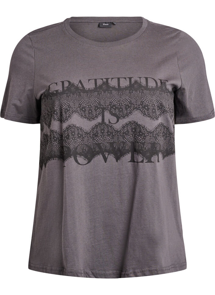 Cotton t-shirt with front print, Dark Grey, Packshot image number 0