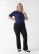 Short-sleeved woven blouse with round neck, Blue, Model image number 1