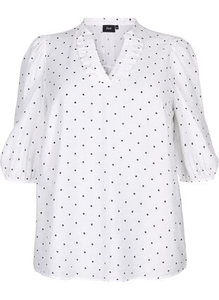 	 Dotted blouse with 3/4 sleeves in viscose material, White Dot, Packshot image number 0