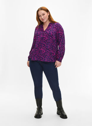 FLASH - Long sleeve blouse with print, Pink Blue AOP, Model image number 2