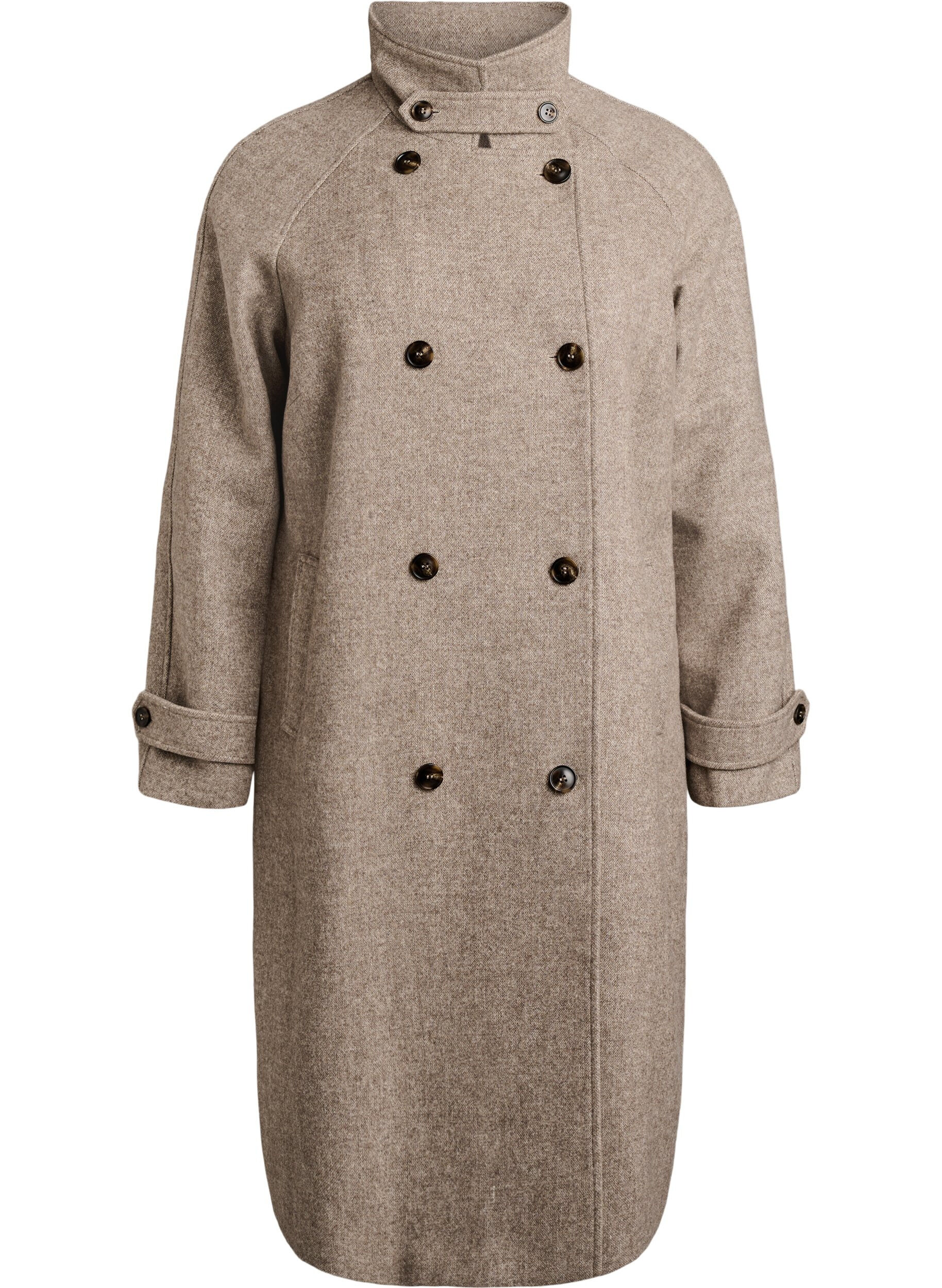 ZizzifashionLong wool coat with a high collar and double-breasted design, Brown, Packshot image number 0