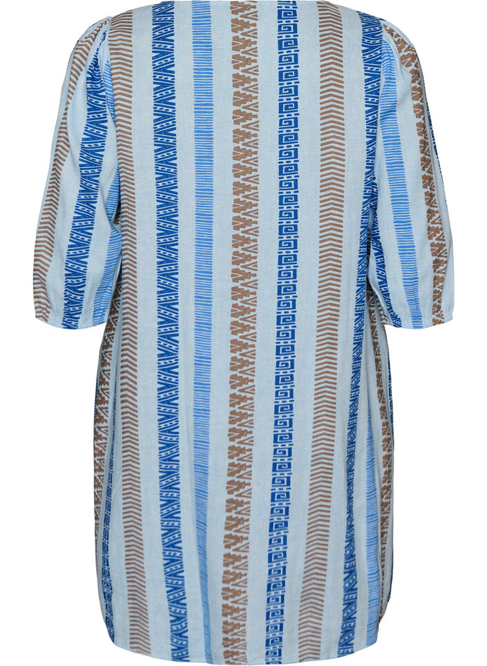 Short dress in linen and viscose with 3/4 sleeves, Blue, Packshot image number 1