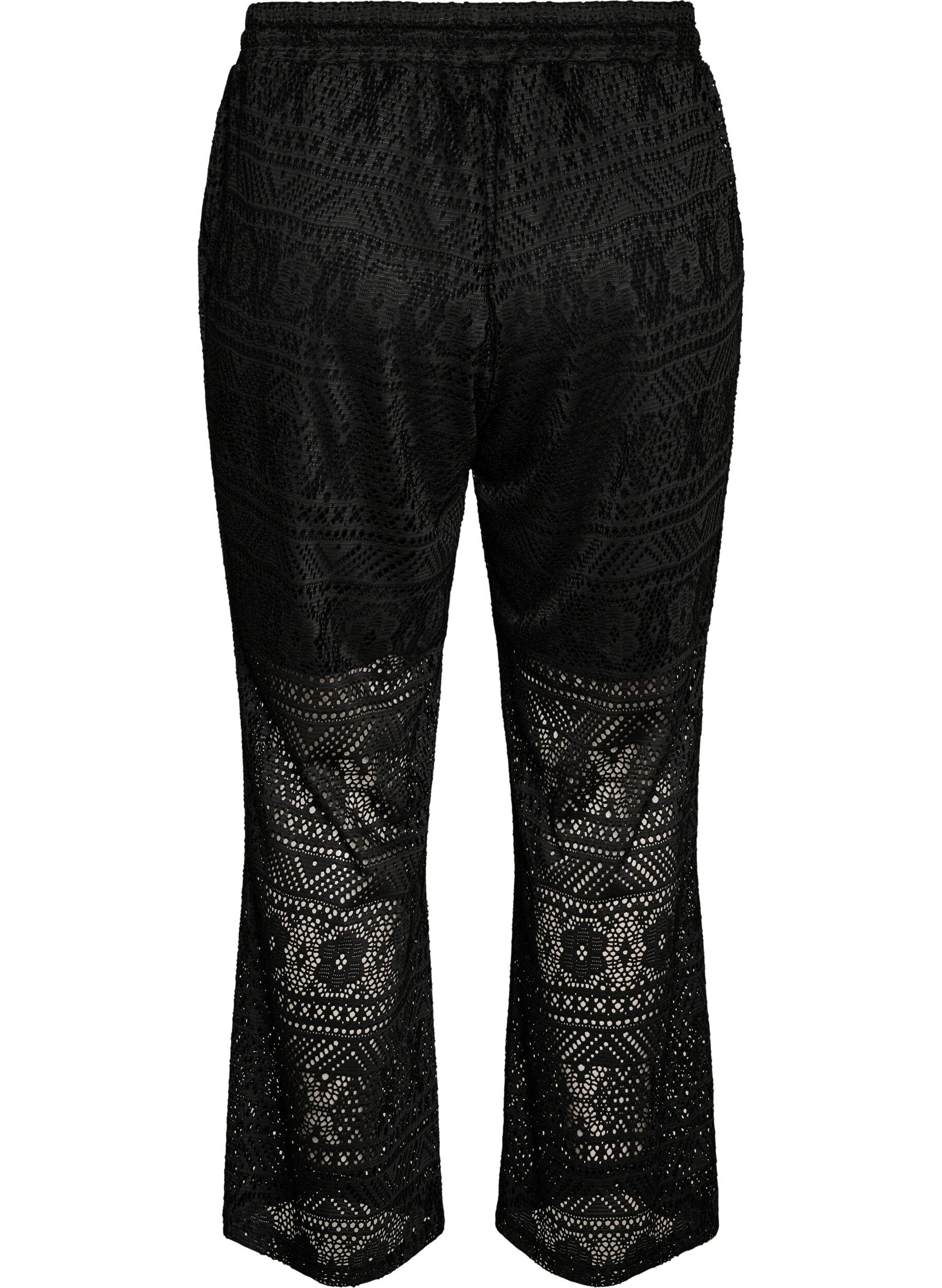 ZizzifashionEyelet lace trousers with straight legs, Black, Packshot image number 1
