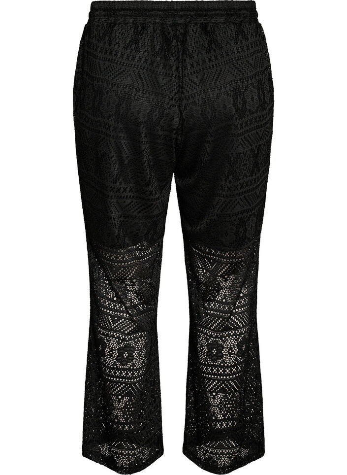 Eyelet lace trousers with straight legs, Black, Packshot image number 1