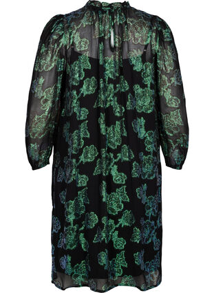 Floral viscose dress with lurex structure, Black w. Green Lurex, Packshot image number 1