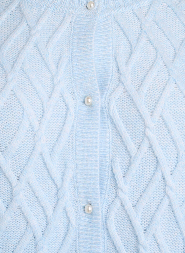 Cable knit cardigan with pearl buttons, Light Blue, Packshot image number 2