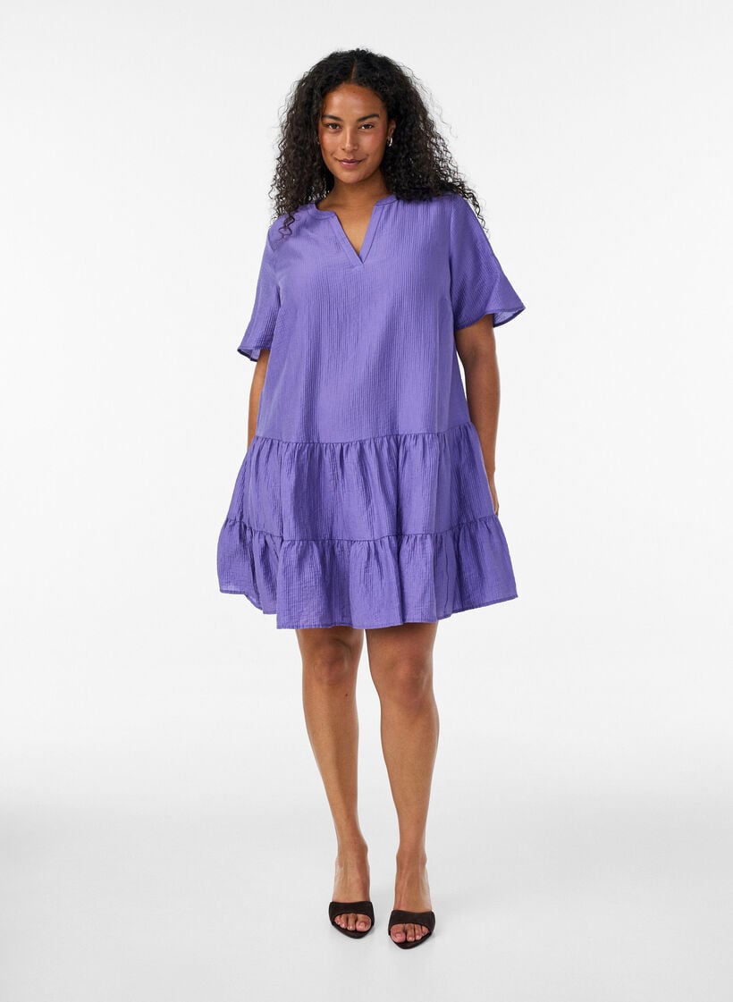 Textured A-line dress, Purple, Model image number 1
