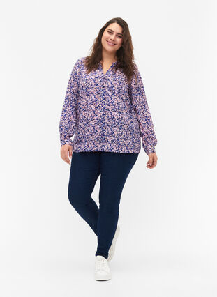 FLASH - Long sleeve blouse with print, Strong Blue Flower, Model image number 2