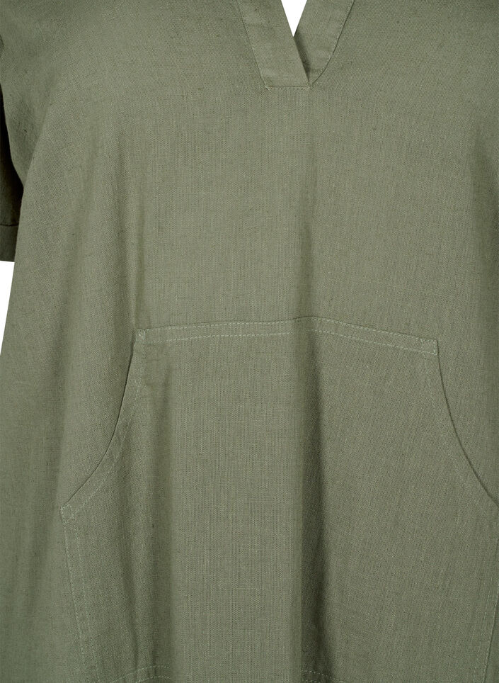 Cotton blend hooded dress with linen, Deep Lichen Green, Packshot image number 2