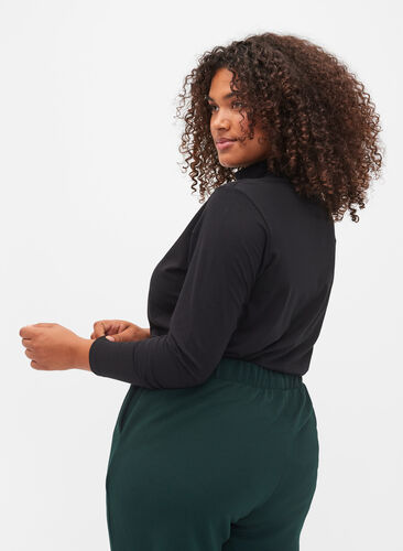 Long-sleeved cotton blouse with turtleneck, Solid Black, Model image number 1