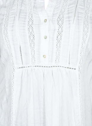 Striped viscose dress with lace ribbons, Bright White, Packshot image number 2