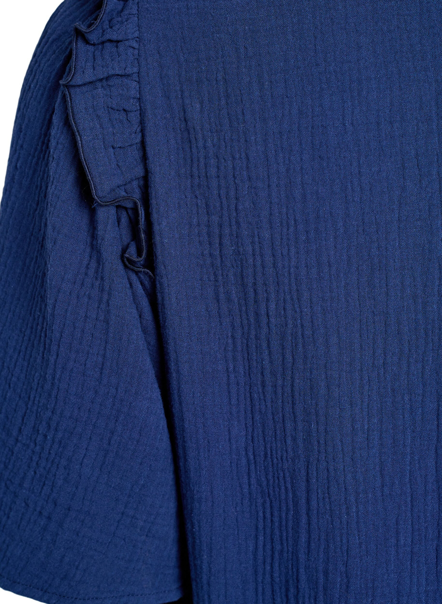 ZizzifashionBlouse in cotton muslin with broderie anglaise and 1/2 sleeves, Blue, Packshot image number 3