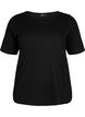 Short-sleeved cotton top in rib, Black, Packshot image number 0