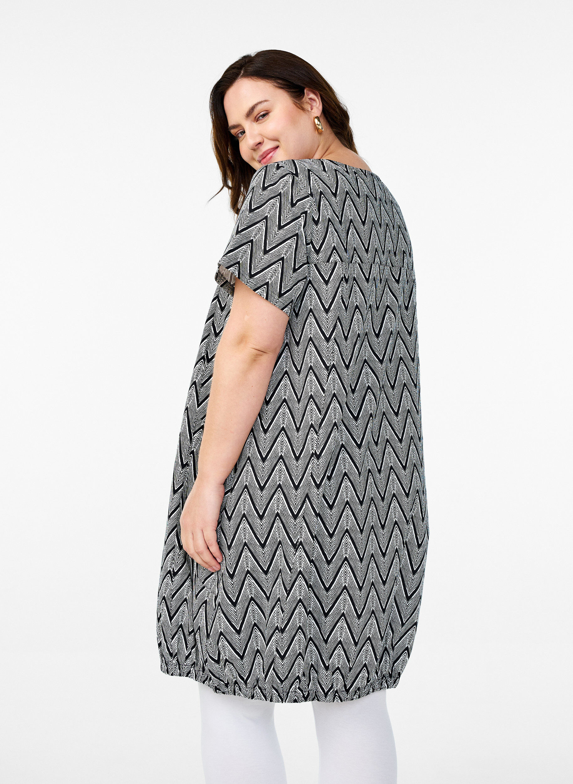 ZizzifashionShort-sleeved cotton dress with print, Black, Model image number 2