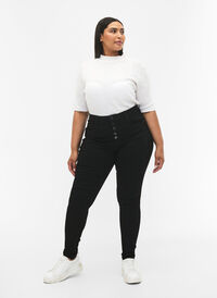 High-waisted Amy jeans with buttons, Black, Model