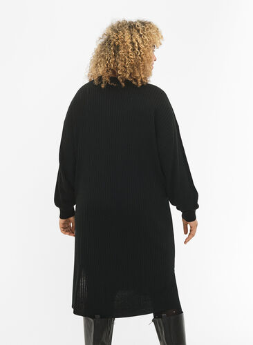 Oversized Knit Dress with Slit, Black, Model image number 1