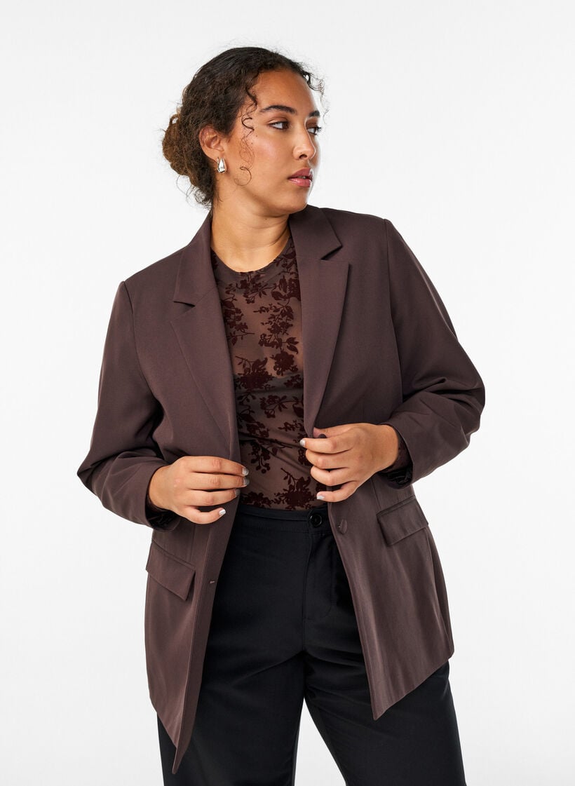 Classic blazer with button fastening, Brown, Model image number 3