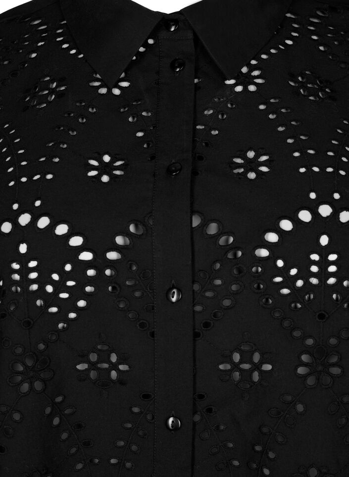 Cotton shirt with broderie anglaise, Black, Packshot image number 2