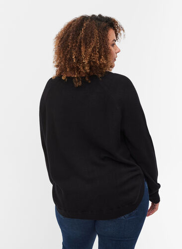Long-sleeved knitted top with rib details, Black, Model image number 1