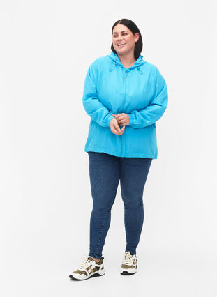 Short jacket with hood and adjustable bottom, River Blue, Model image number 2