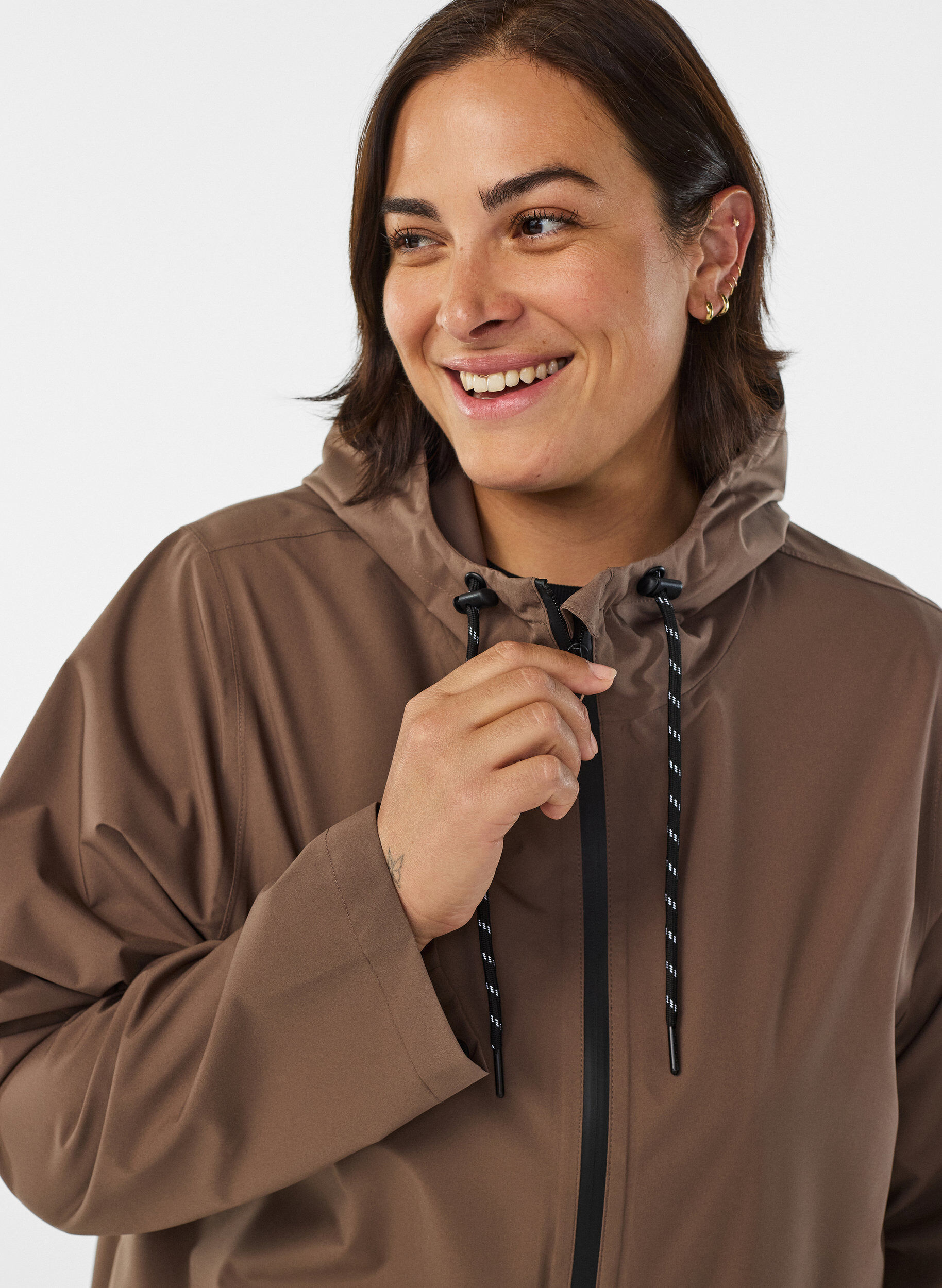 ZizzifashionRain jacket with pockets and hood, Brown, Model image number 3