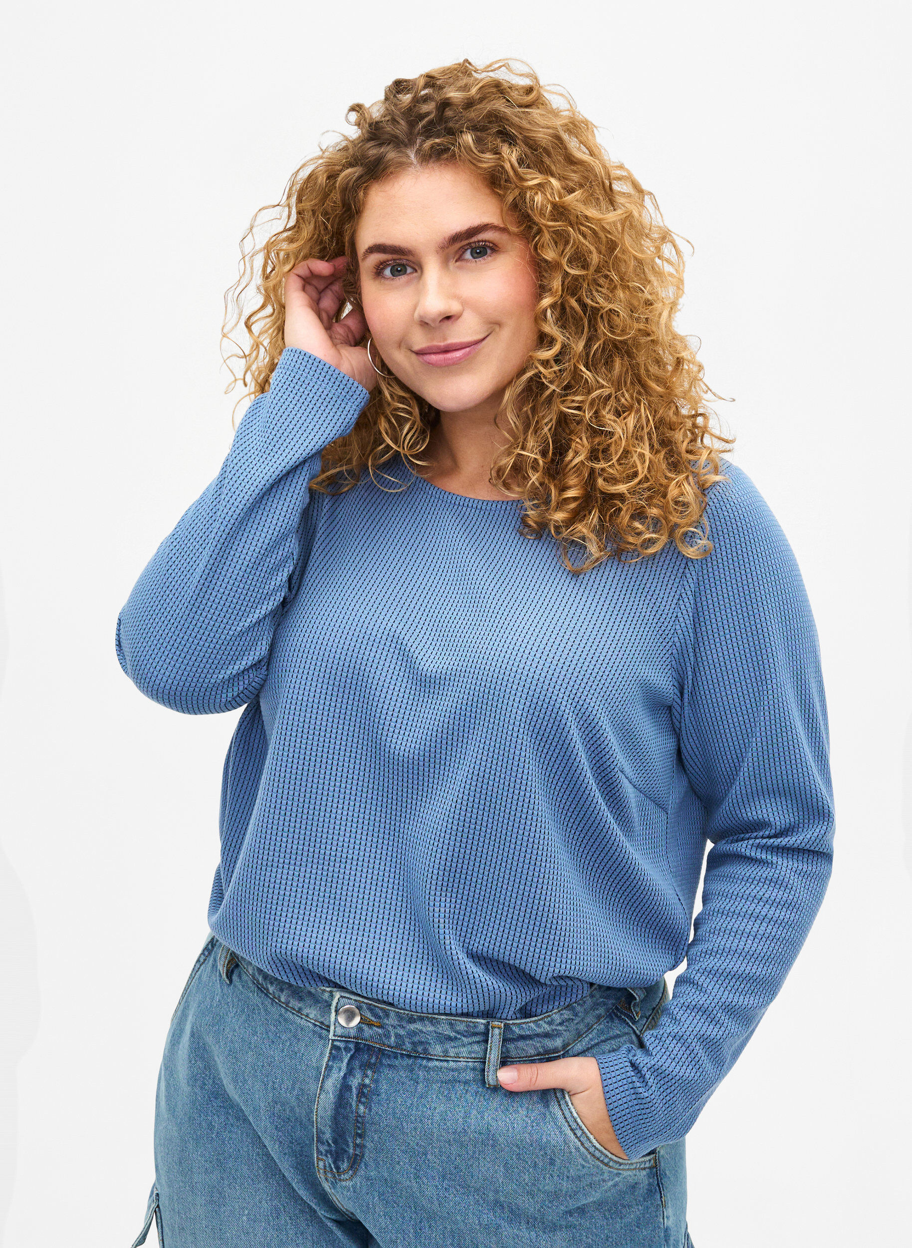 Zizzifashion Textured A-line blouse, Quiet Harbor, Model image number 0