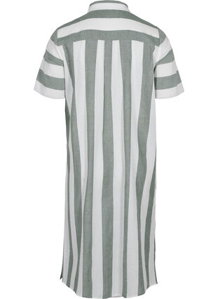 Short-sleeved cotton shirt dress with stripes, Thyme Stripe, Packshot image number 1