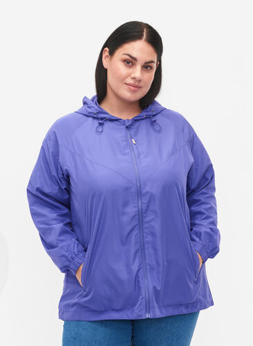 Short jacket with hood and adjustable bottom, Purple Opulence, Model image number 0