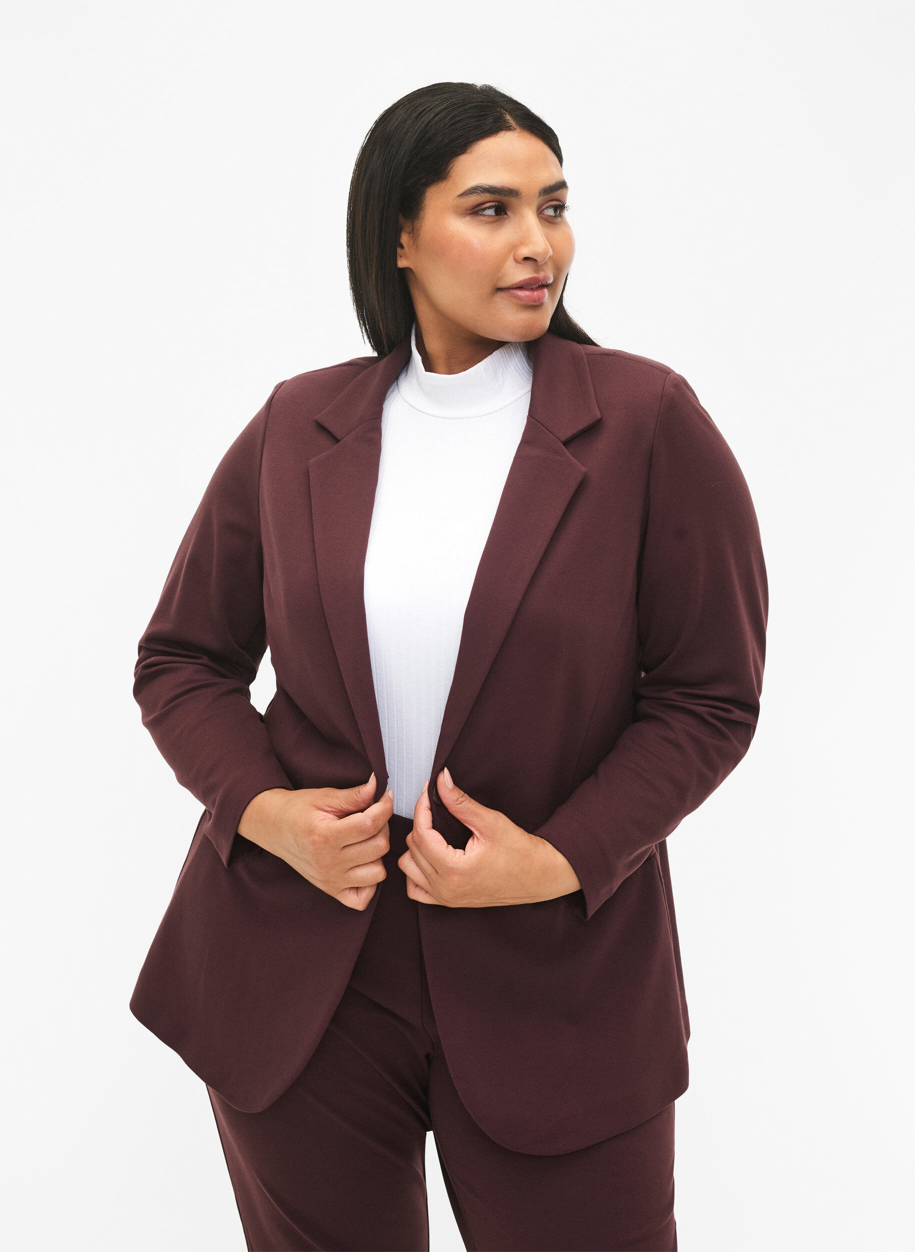 Zizzifashion Simple blazer with button closure, Dark Bordeaux, Model image number 0