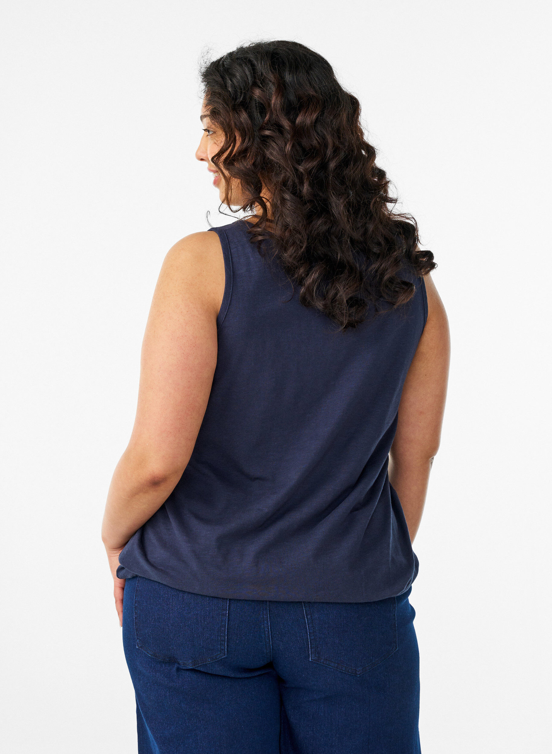 ZizzifashionTank top in organic cotton with V-neck and buttons, Blue, Model image number 2