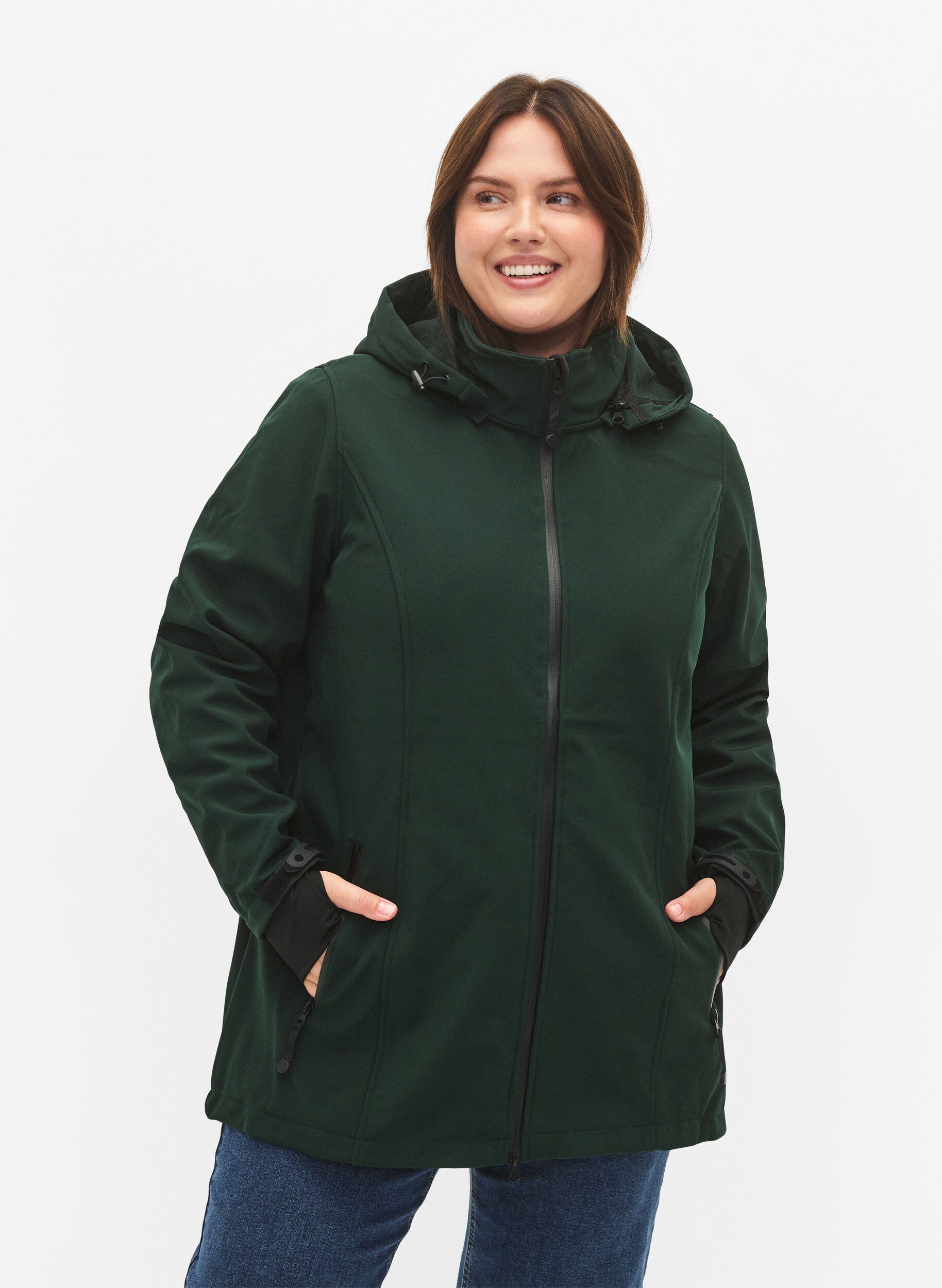 Zizzifashion Short softshell jacket with detachable hood, Green, Model image number 0