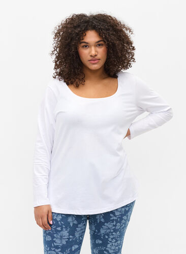 Basic cotton blouse 2-pack, Navy B/B White, Model image number 0