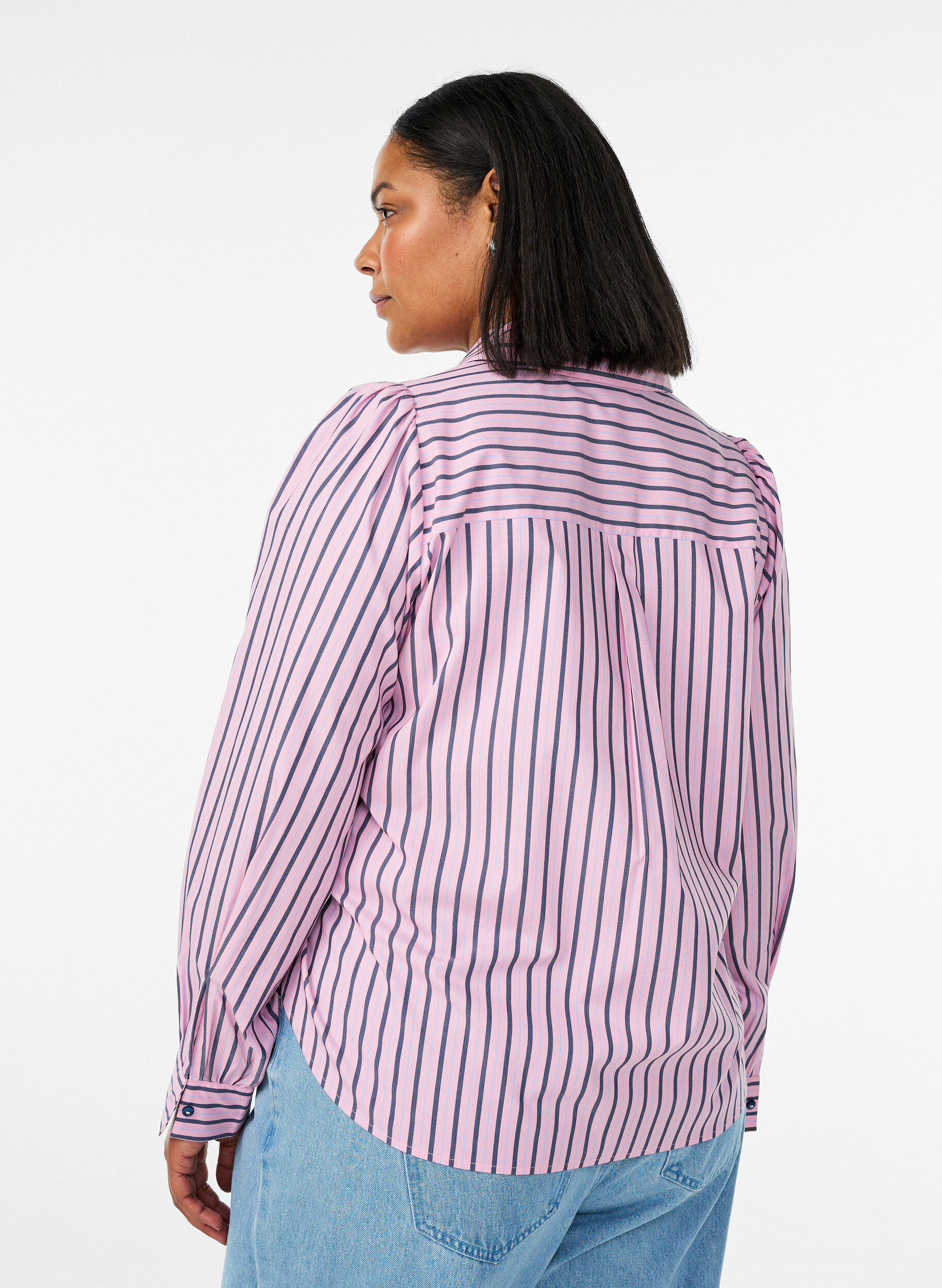ZizzifashionStriped shirt with a classic collar and long sleeves, Pink, Model image number 2