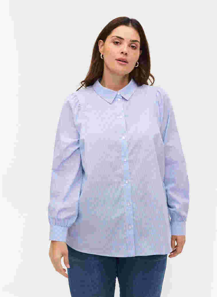 Striped cotton shirt, White/Blue stripe, Model image number 0