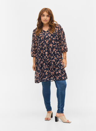 Tunic with floral print and lurex, Rose Flower AOP, Model image number 2