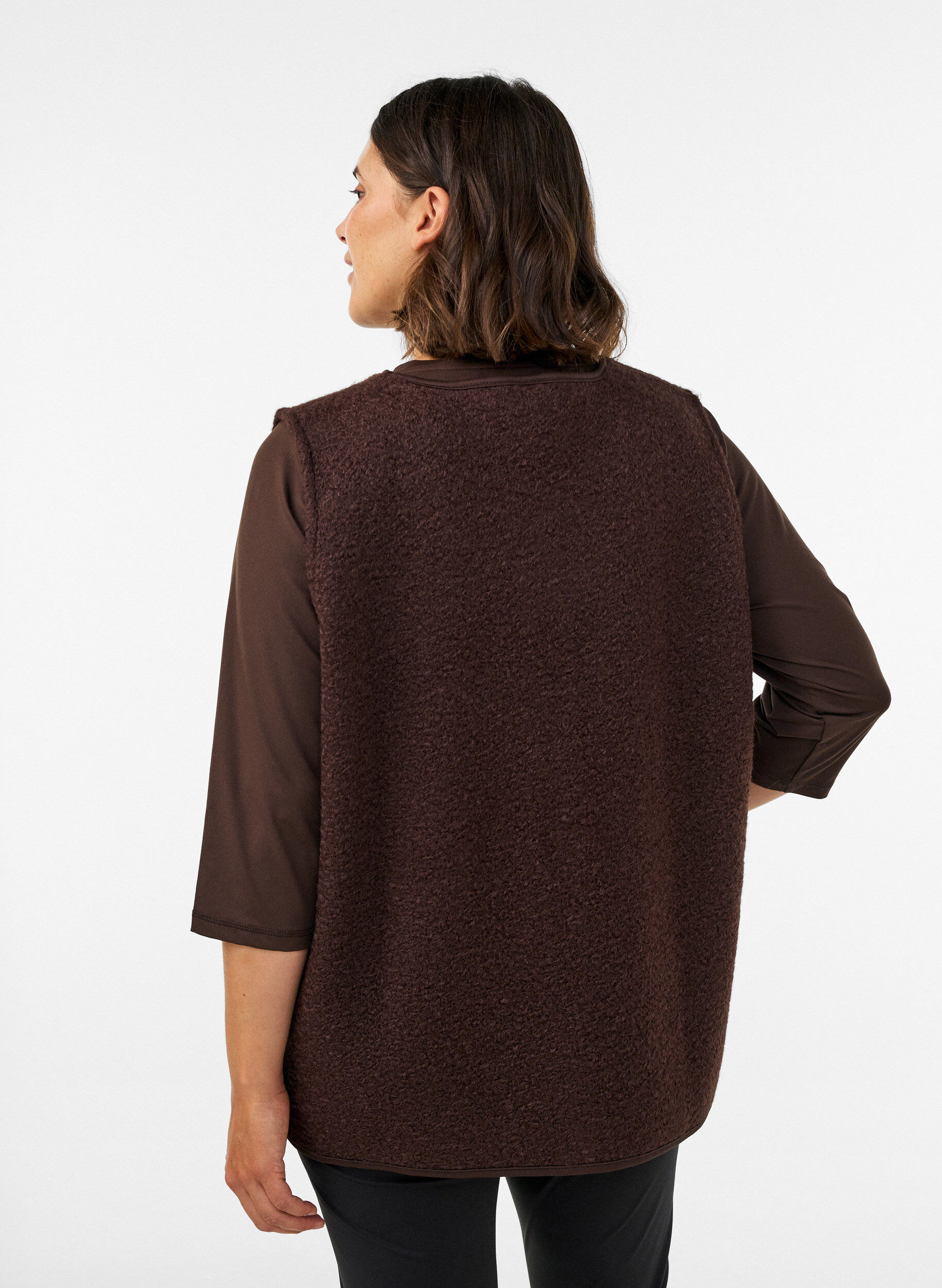 ZizzifashionFleece vest with press buttons and side pockets, Brown, Model image number 2
