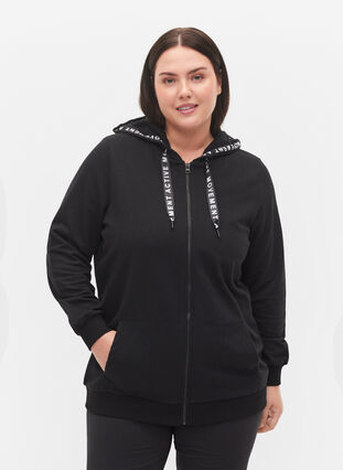Workout sweat with zip and hood, Black, Model image number 0