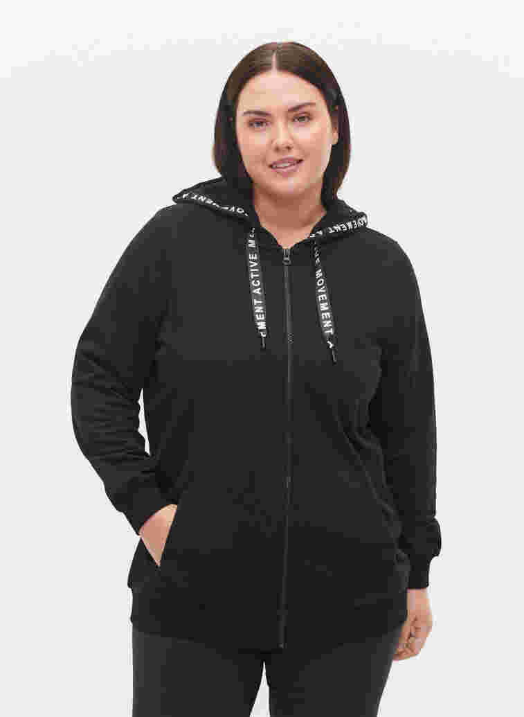 Workout sweat with zip and hood, Black, Model