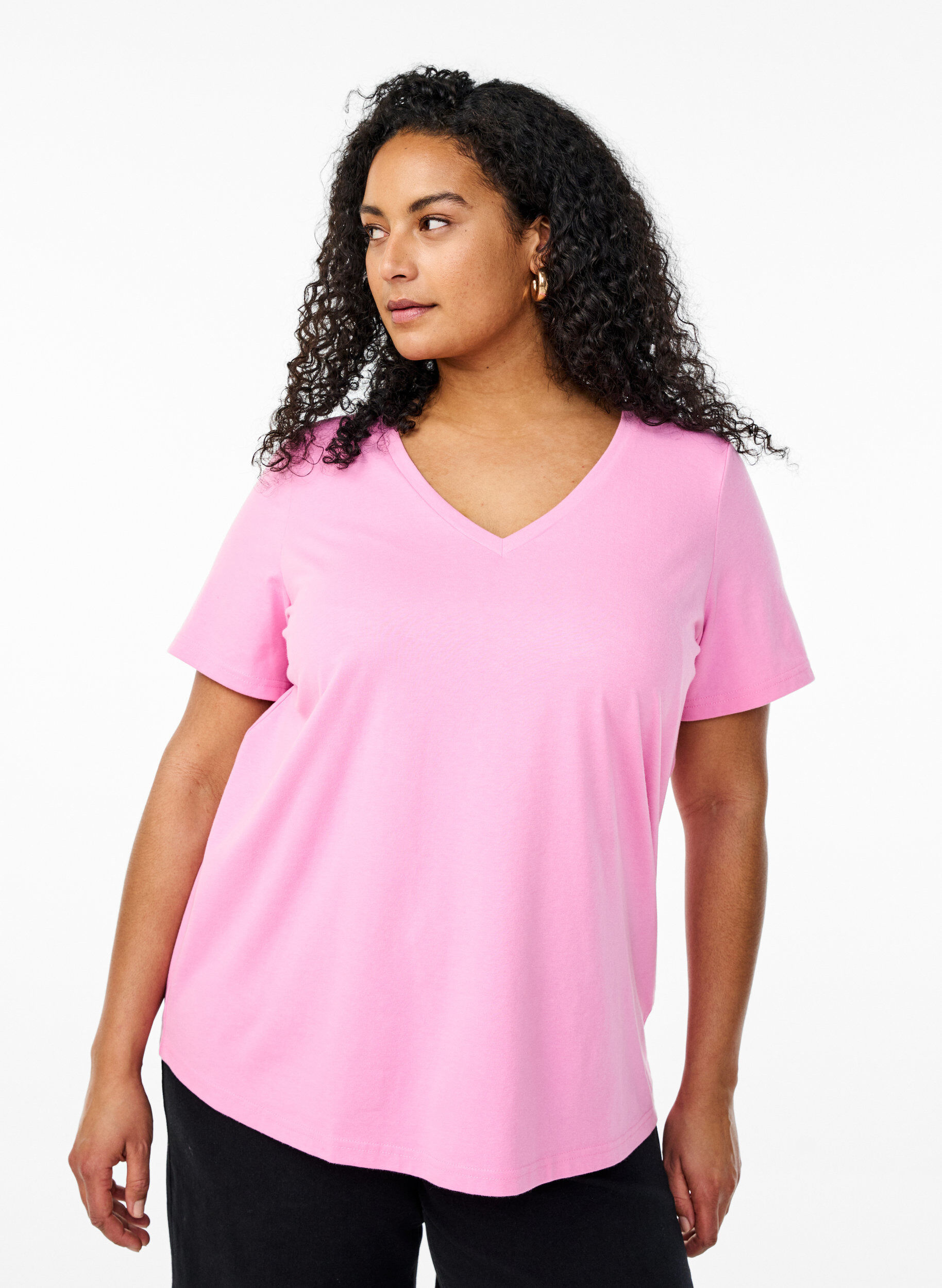 Zizzifashion FLASH - V-neck T-shirt, Pink, Model image number 0