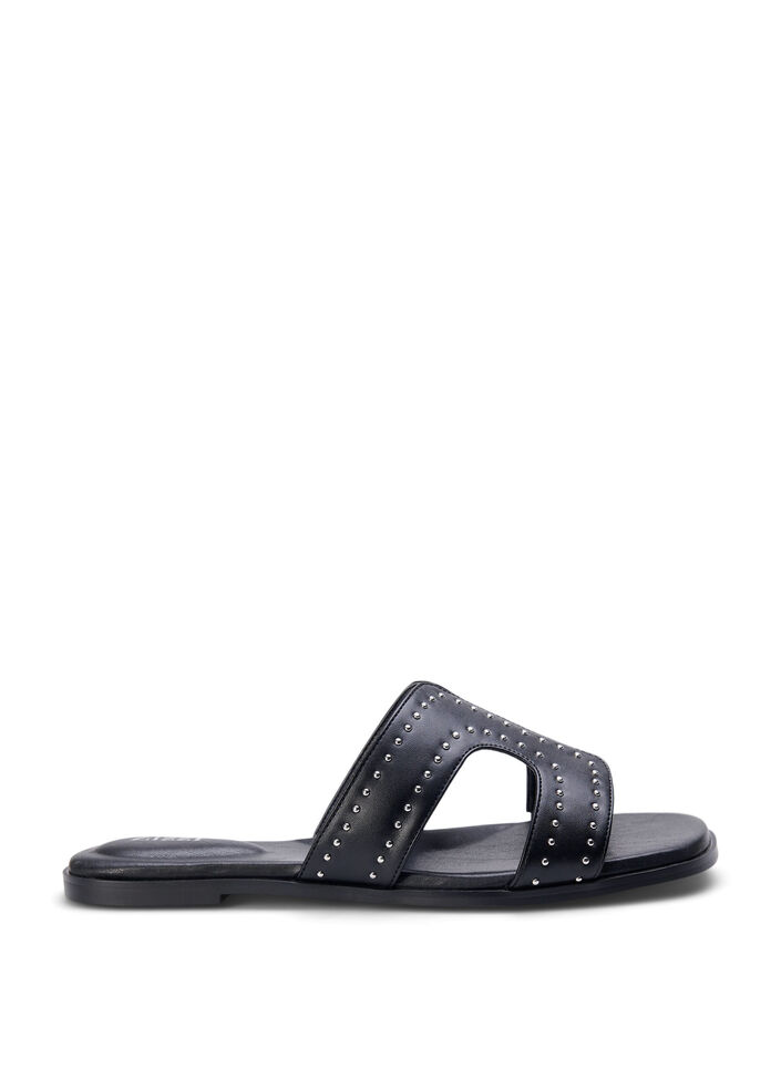 Flat sandals with studs, Black, Packshot image number 0