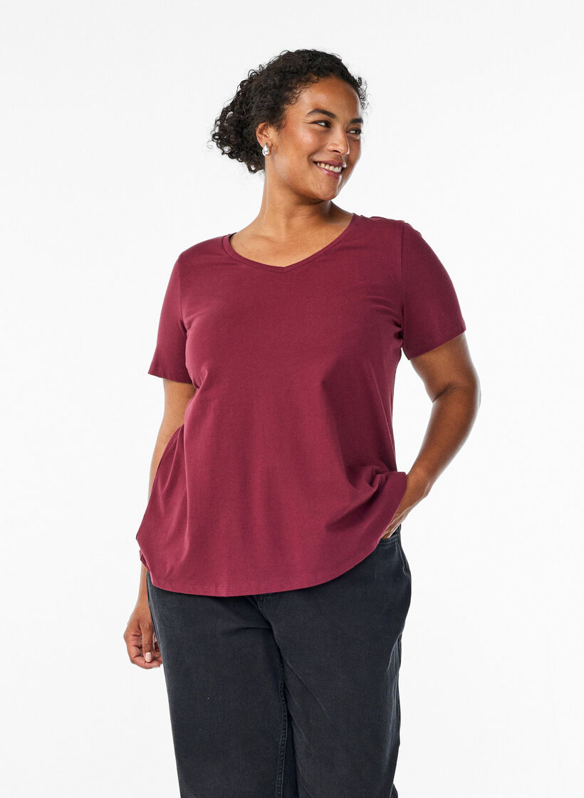 Basic plain cotton t-shirt, Dark Bordeaux, Model image number 0
