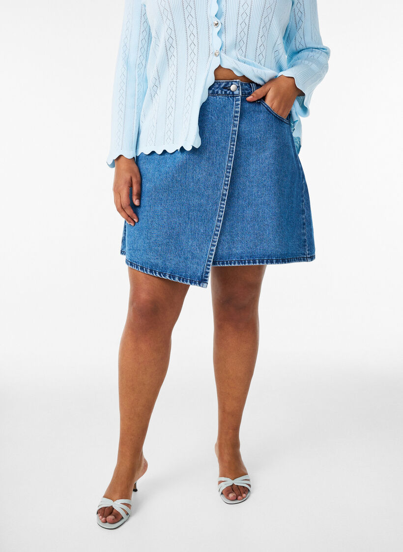 Short A-line denim skirt, Blue, Model
